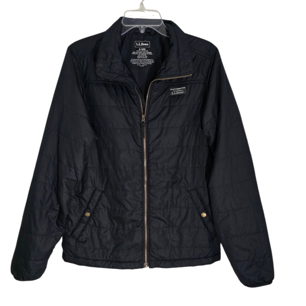 LL Bean Mens Insulated Puffer Jacket Black Full Zip Quilted Coat 511448 Small